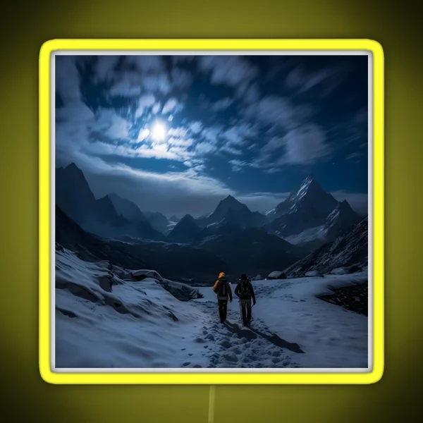 Winter Night Hike A Journey Through Snowy RGB Neon Sign