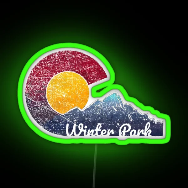 Winter Park Colorado Flag Inspired Mountain Scene RGB Neon Sign