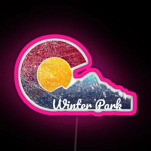 Winter Park Colorado Flag Inspired Mountain Scene RGB Neon Sign