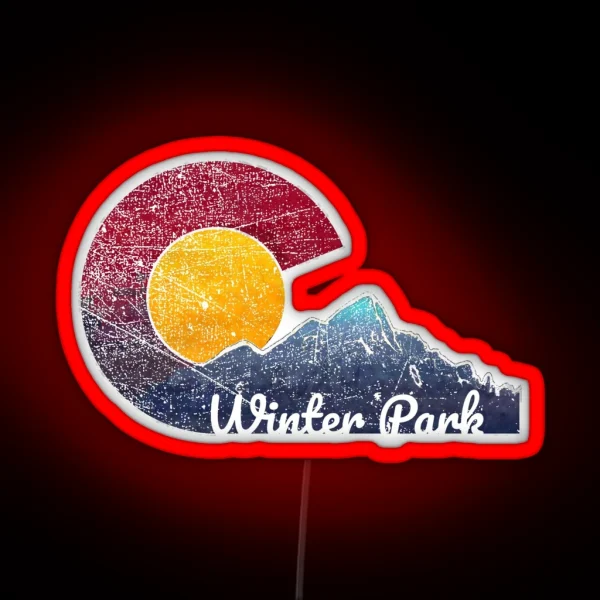 Winter Park Colorado Flag Inspired Mountain Scene RGB Neon Sign