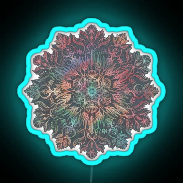 Winter Sunset Mandala In Charcoal Mint And Melon RGB Neon Sign