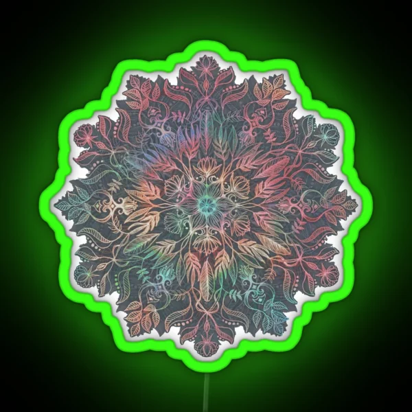 Winter Sunset Mandala In Charcoal Mint And Melon RGB Neon Sign