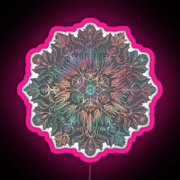 Winter Sunset Mandala In Charcoal Mint And Melon RGB Neon Sign