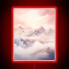 Snow-capped mountains under neon lights in winter wonderland scene.