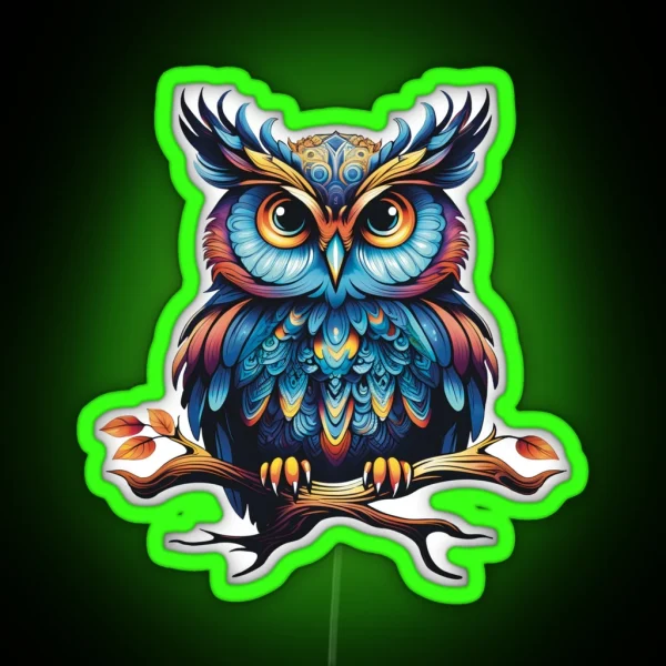 Wise Mystical Psychedelic Owl RGB Neon Sign