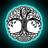 Mystical tree with glowing neon branches in a fantasy art style.