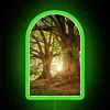 Mysterious glowing tree illuminated by neon lights