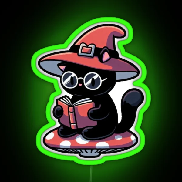 Witch Cat Reading On Mushroom RGB Neon Sign