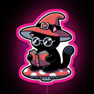 Witch Cat Reading On Mushroom RGB Neon Sign