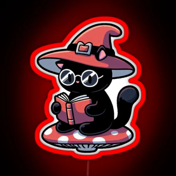 Witch Cat Reading On Mushroom RGB Neon Sign