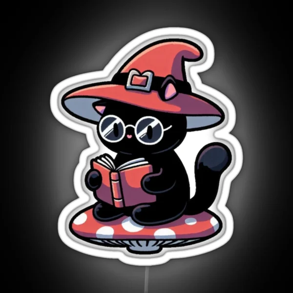 Witch Cat Reading On Mushroom RGB Neon Sign