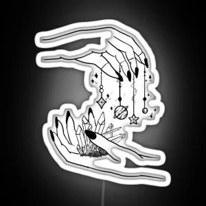 Witch Pastel Goth Hands And Galaxy Planets RGB Neon Sign