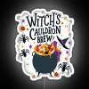 Witch's cauldron with neon signs in a colorful Halloween setting