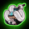 Neon sign featuring a green, glowing ball python in a witch's brew design.