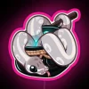 Neon pink sign with a large, glowing ball python surrounded by mystical elements in a "witch's brew" scene.