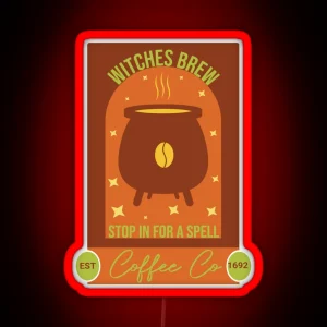 Witches Brew Coffee Co Funny Witch Coffee Day RGB Neon Sign