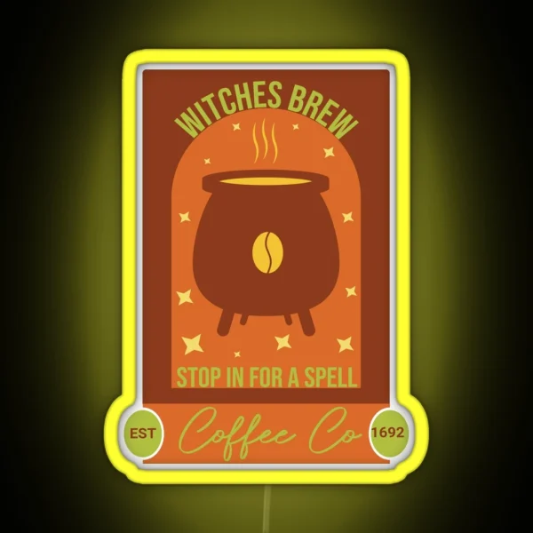 Witches Brew Coffee Co Funny Witch Coffee Day RGB Neon Sign