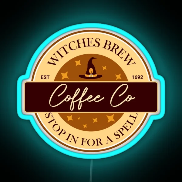Witches Brew Coffee Co Funny Witch Coffee RGB Neon Sign