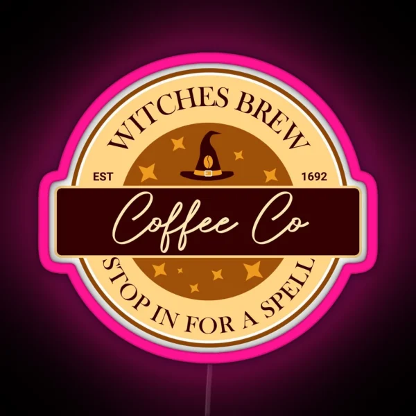 Witches Brew Coffee Co Funny Witch Coffee RGB Neon Sign