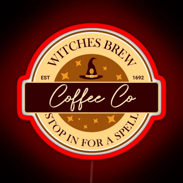 Witches Brew Coffee Co Funny Witch Coffee RGB Neon Sign