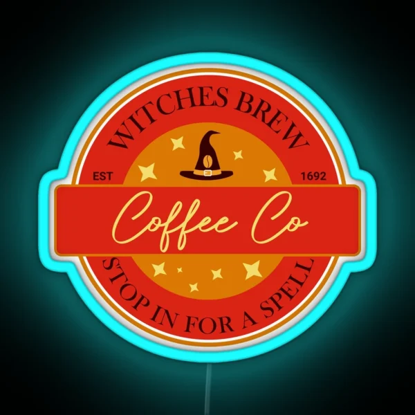 Witches Brew Coffee Co Funny Witch Coffee RGB Neon Sign