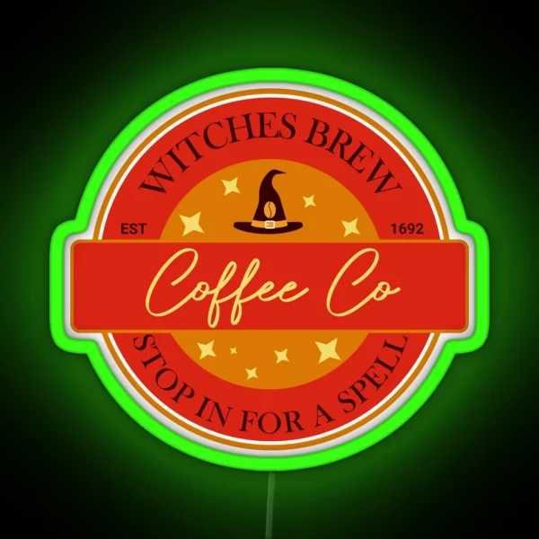 Witches Brew Coffee Co Funny Witch Coffee RGB Neon Sign