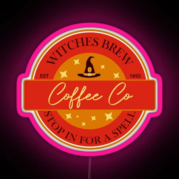 Witches Brew Coffee Co Funny Witch Coffee RGB Neon Sign