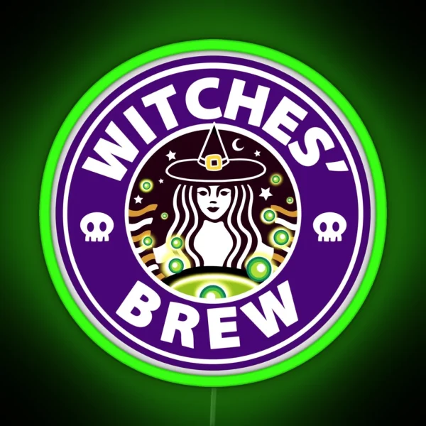Witches Brew Halloween October Coffee Skull RGB Neon Sign