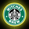 Neon sign with colorful, glowing lettering reading 'Witch's Brew' in bold, eye-catching font.