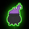 Neon sign of a witch's brew in vibrant green color with RGB lighting effects.