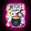 Witch's cauldron with neon sign in pink