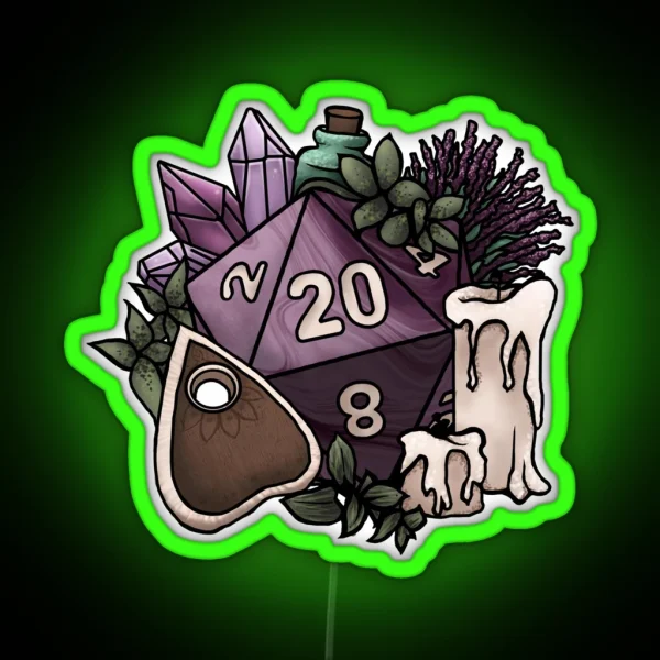 Witchy D20 Tabletop RPG Gaming Dice RGB Neon Sign