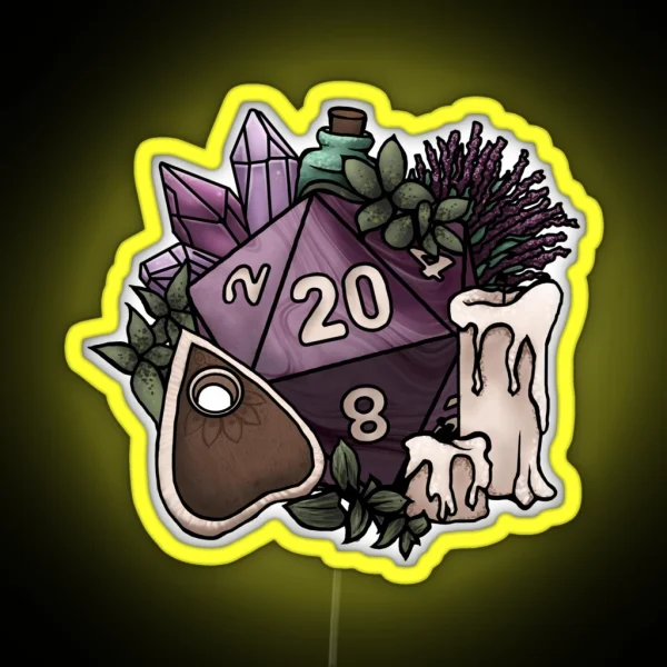 Witchy D20 Tabletop RPG Gaming Dice RGB Neon Sign