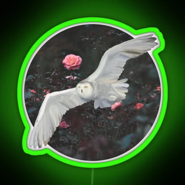 Witchy Mystical Barn Owl And Roses RGB Neon Sign