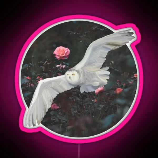 Witchy Mystical Barn Owl And Roses RGB Neon Sign