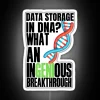 Neon sign displaying data storage in DNA concept with punny title