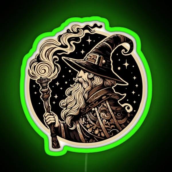 Wizard Flaming Torch RGB Neon Sign