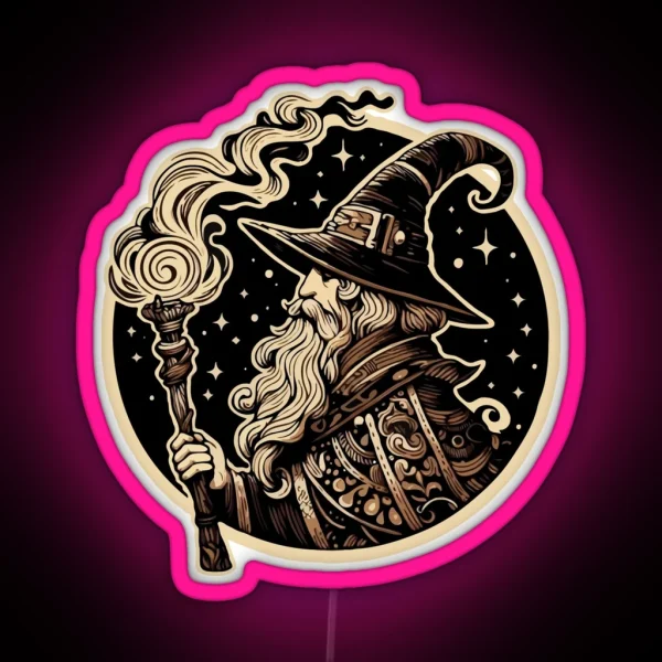 Wizard Flaming Torch RGB Neon Sign