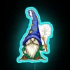 Colorful neon sign featuring a wizard and gnome in a vibrant, RGB design.