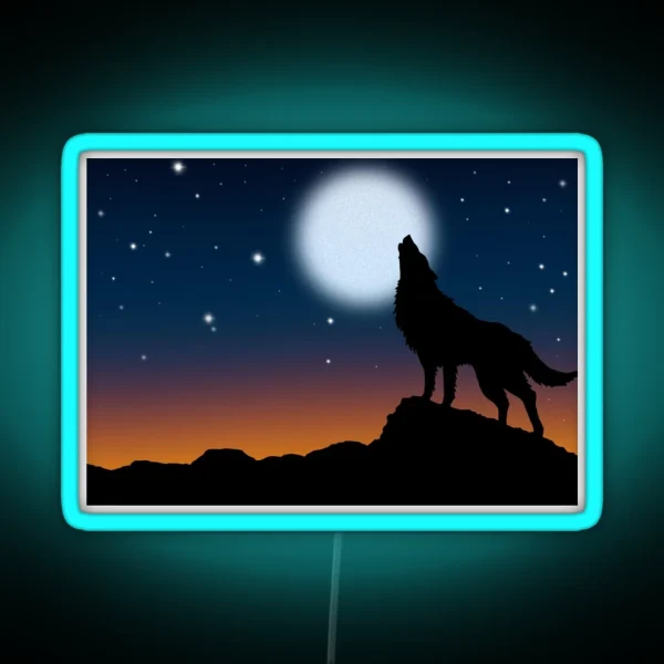 Wolf Scene RGB Neon Sign