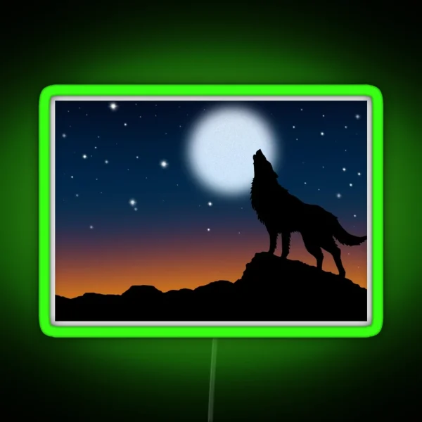 Wolf Scene RGB Neon Sign
