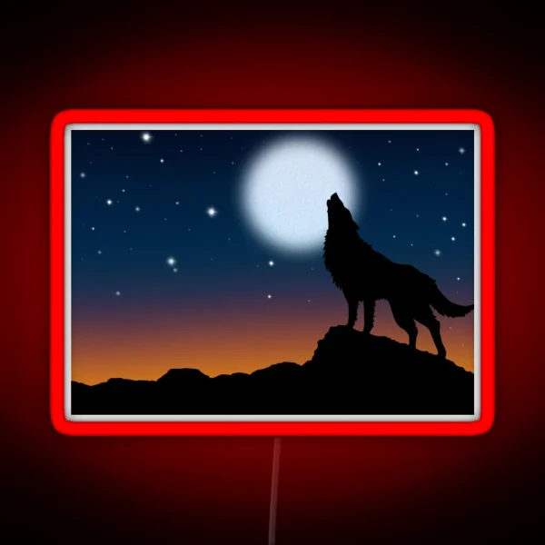 Wolf Scene RGB Neon Sign