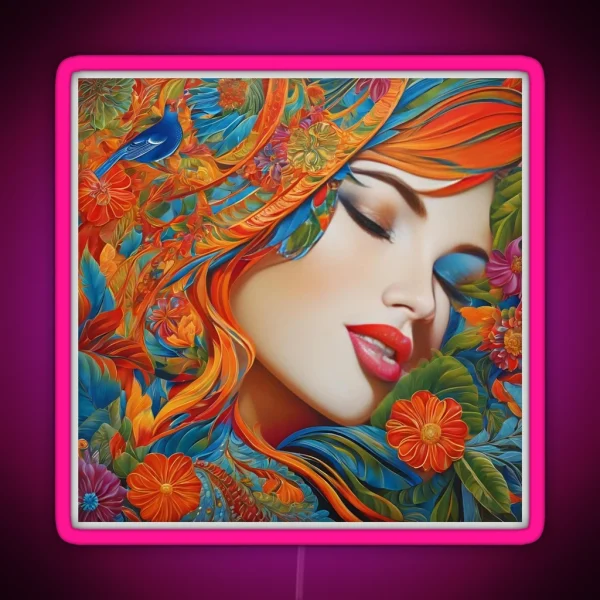 Woman Beauty Graphics Modern Flowers Literature RGB Neon Sign