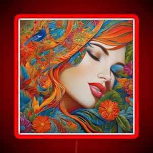 Woman Beauty Graphics Modern Flowers Literature RGB Neon Sign