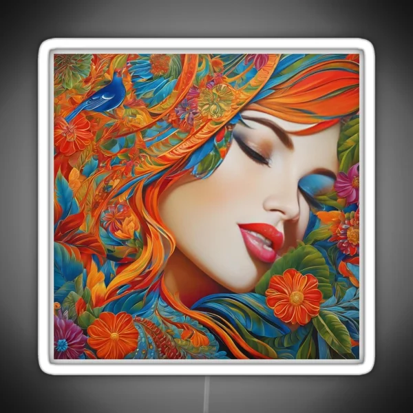 Woman Beauty Graphics Modern Flowers Literature RGB Neon Sign
