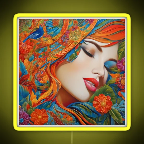 Woman Beauty Graphics Modern Flowers Literature RGB Neon Sign
