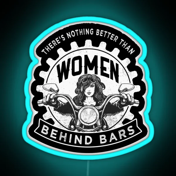 Woman Behind Bars Motorcycle Design RGB Neon Sign
