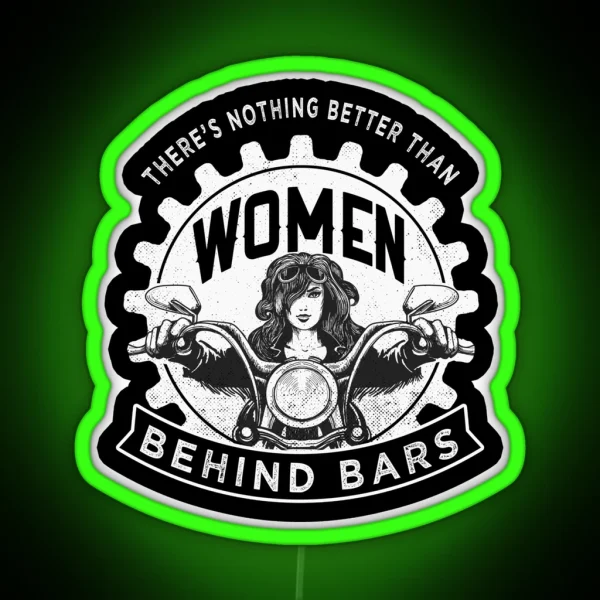 Woman Behind Bars Motorcycle Design RGB Neon Sign