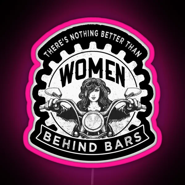 Woman Behind Bars Motorcycle Design RGB Neon Sign