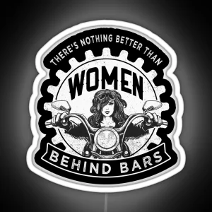 Woman Behind Bars Motorcycle Design RGB Neon Sign